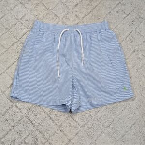 Vintage Polo Ralph Lauren Shorts Mens L Blue White Seersucker Swim Board Lined